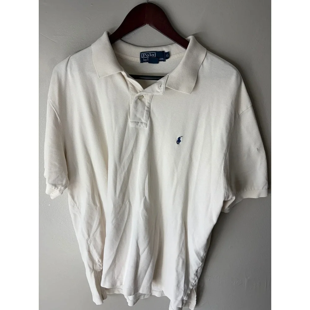 Polo Ralph Lauren Mens XL Cream Off White Short Sleeve Pique Cotton Polo Shirt